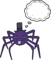 hand drawn thought bubble cartoon halloween spider in top hat png