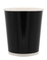 Black plastic cup isolated on white background photo