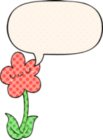 cartoon flower with speech bubble in comic book style png