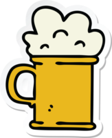 sticker of a quirky hand drawn cartoon tankard of beer png