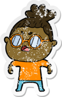 distressed sticker of a cartoon annoyed woman png