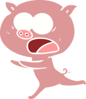 cochon de dessin animé de style couleur plat en cours d'exécution png