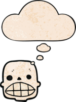 dessin animé crâne avec pensée bulle dans grunge texture style png