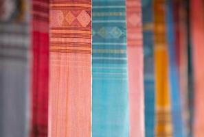 Colorful Tai Lue woven fabric from northern of Thailand photo