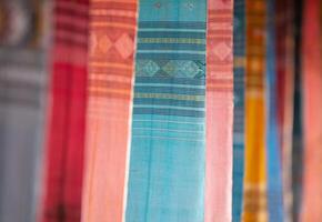 Colorful Tai Lue woven fabric from northern of Thailand photo