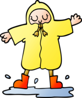 degradado ilustración dibujos animados persona salpicaduras en charco vistiendo lluvia Saco png