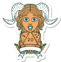 sticker of a tiefling with natural twenty dice roll png