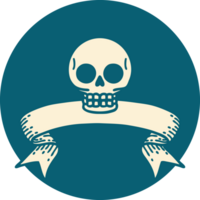 tattoo style icon with banner of a skull png