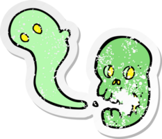 retro distressed sticker of a cartoon spooky skull png