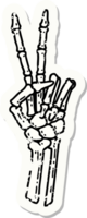 Distressed Sticker Tattoo im traditionellen Stil eines Skeletts, das ein Peace-Zeichen gibt png