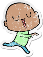 distressed sticker of a happy cartoon bald man png