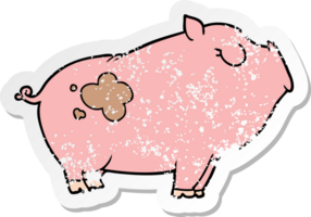 distressed sticker of a cartoon pig png