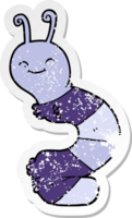 distressed sticker of a cartoon happy caterpillar png