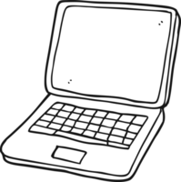 hand drawn black and white cartoon laptop computer with heart symbol on screen png