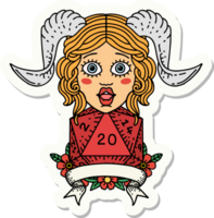 sticker of a tiefling with natural twenty dice roll png