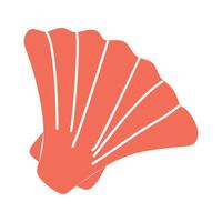 Seashell in Flat design. Red Scallop sea shell. Mollusk Illustration Isolated on White background. Hand drawn Sea Life element, Underwater animal, Oceanic concept Graphic Art Object. vector