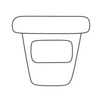 Plant pot line outline icon. Hand drawn Linear Illustration. Black Line art Isolated on white background. Flowerpot with Tag for Text. House Plant Growing and Gardening Concept. Outline Object vector