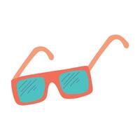 Colorful Sunglasses with Blue lens isolated on white background. Cartoon funny kids orange summer sun glasses icon, label and sign. Cool hipster Sunglasses Flat graphic illustration vector