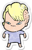 distressed sticker of a cute cartoon girl with hipster haircut png