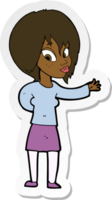 sticker of a cartoon woman making welcome gesture png