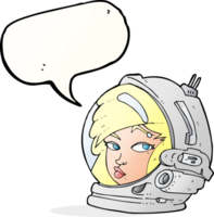 caricatura, mujer, astronauta, con, burbuja del discurso png