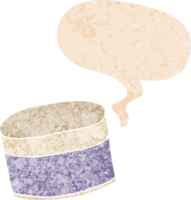 cartoon pot with speech bubble in grunge distressed retro textured style png