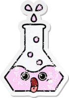 distressed sticker of a cute cartoon science beaker png