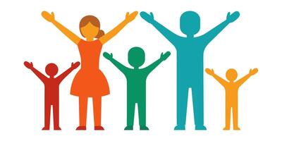 Colorful Silhouette of Family With Hands Up on White Background vector