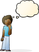 cartoon boy wondering with thought bubble png