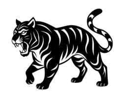 A Minimal Silhouette of Tiger in an Aggressive Mode vector