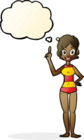 mulher de desenho animado em maiô listrado com balão de pensamento png