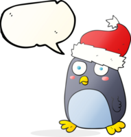 mano dibujado habla burbuja dibujos animados pingüino en Navidad sombrero png