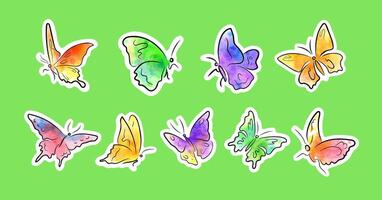 Ink and aquarelle drawn butterflies, stickers vector