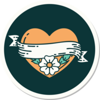 sticker of tattoo in traditional style of a heart and banner with flowers png