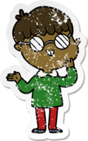 distressed sticker of a cartoon boy wearing spectacles png