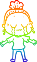 rainbow gradient line drawing of a cartoon crying old lady png