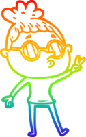 rainbow gradient line drawing of a cartoon woman wearing glasses png