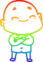 rainbow gradient line drawing of a cartoon happy bald man png