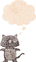 dessin animé chat avec pensée bulle dans grunge affligé rétro texturé style png