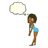 cartoon excited woman with thought bubble png