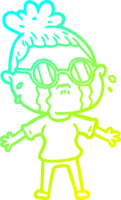 cold gradient line drawing of a cartoon crying woman wearing spectacles png