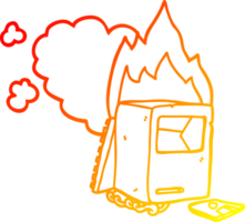 warm helling lijn tekening van een tekenfilm gebroken computer png