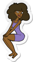 sticker van een cartoon zittende vrouw in jurk png