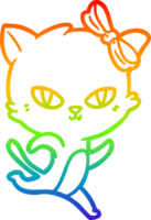 rainbow gradient line drawing of a cute cartoon cat png