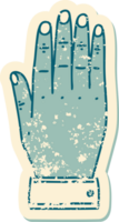 icónica pegatina angustiada estilo tatuaje imagen de una mano png