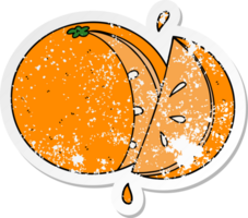 distressed sticker of a cartoon orange slice png