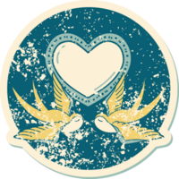 iconic distressed sticker tattoo style image of swallows and a heart png