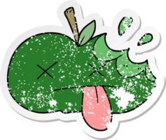 distressed sticker of a cartoon bitten apple png