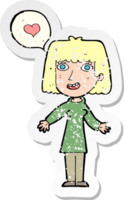 retro noodlijdende sticker van een verliefde cartoonvrouw png