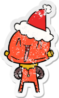 hand drawn distressed sticker cartoon of a robot wearing santa hat png